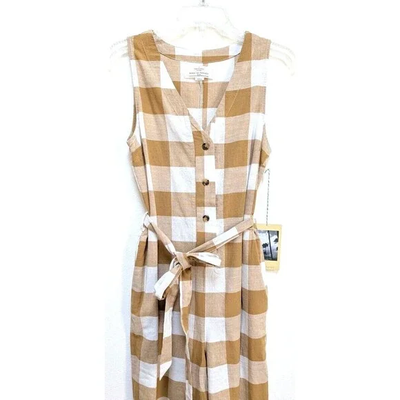 Anthropologie Trovata Birds of Paradise Jumpsuit Sz S Plaid Sleeveless V Neck - Picture 2 of 9